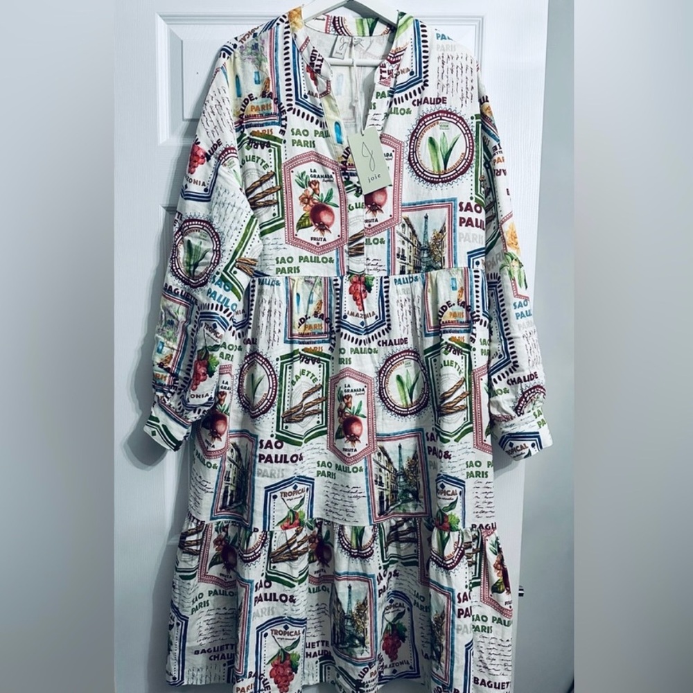 NWT Joie Linen/Rayon Multicolor Graphic Print Dress XL